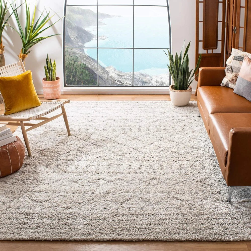NEW-Large Area Rug 8x10 - Ivory & Beige, Moroccan Design, Non-Shedding & Easy Cleaning, Ultra Plush Thick Pile -High quality