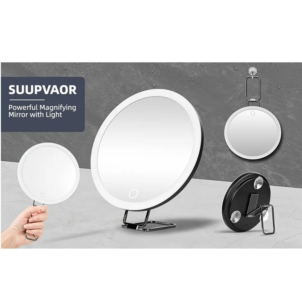 360° Adjustable Stand Magnifying Mirror with Light High-Definition Foldable LED Makeup Mirror 5/10/20/30x 3 Color Light
