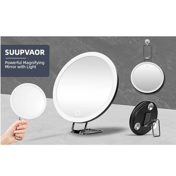 360° Adjustable Stand Magnifying Mirror with Light High-Definition Foldable LED Makeup Mirror 5/10/20/30x 3 Color Light