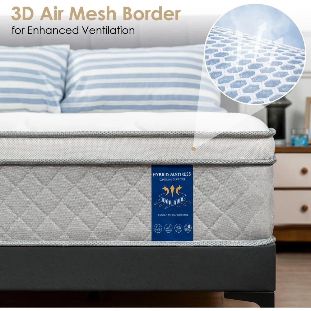 Queen Size Mattress,12 Inch Hybrid Mattress in a Box with Gel Memory Foam,Independent Pocket Springs,Lumbar Support & Pressure