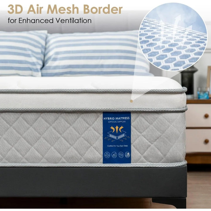 Queen Size Mattress,12 Inch Hybrid Mattress in a Box with Gel Memory Foam,Independent Pocket Springs,Lumbar Support & Pressure