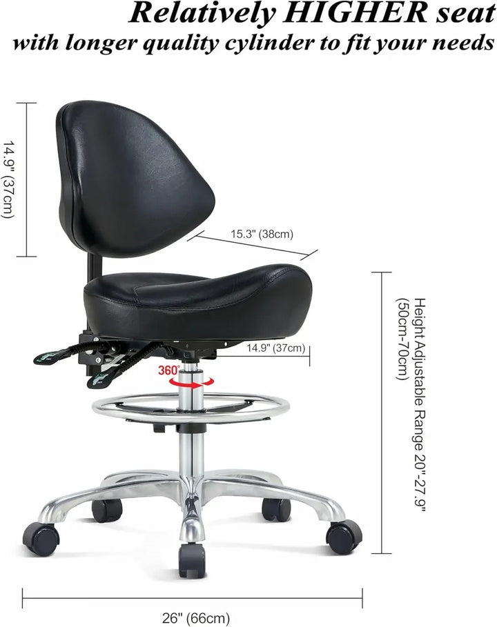 Saddle Chair Rolling Saddle Stool with Back Support Esthetician Chair Ergonomic Saddle Chair for Dental Hygienist Medical Salon