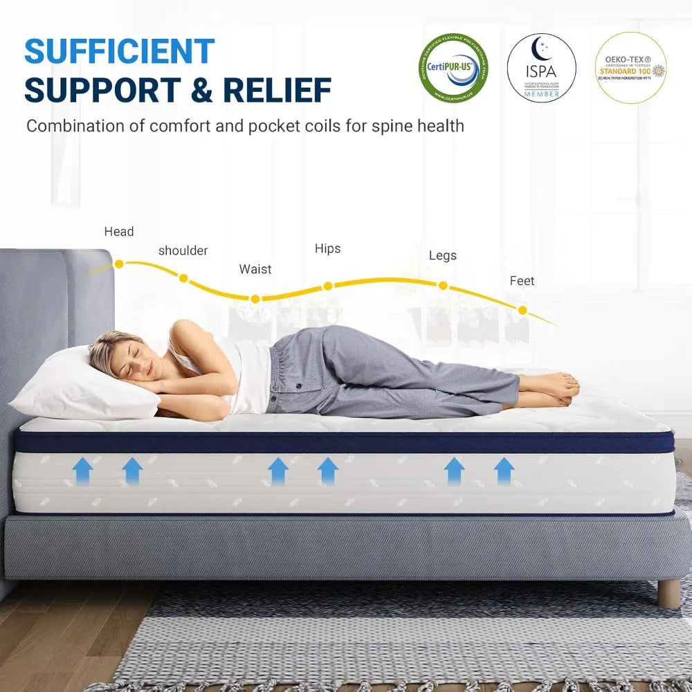 Twin Size Mattress, Medium Plush Twin Size Bed Mattresses,  in A Box for Pain Relief & Motion Isolation, Mattress