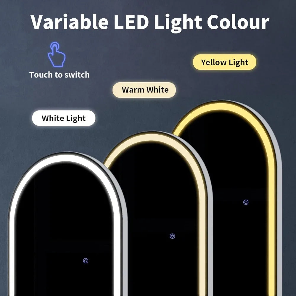 65"x26" LED Mirror Full Length, Arched Floor Body Mirror with Dimmable Lights - 3 Color Modes, Standing Leaning Wall