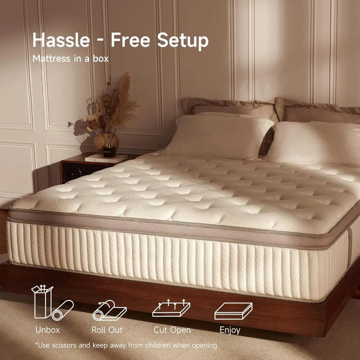 14 inch King Size Cool Memory Foam Mattresses for Pressure Relief, Medium Firm Hybrid Mattress in a Box, CertiPUR-US Certified