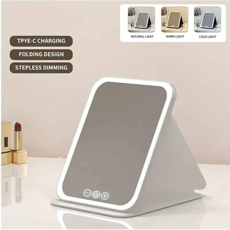 HOTU Makeup Mirror with Lights, Portable Lighted Beauty Mirror, 3 Color Lighting, Dimmable Touch Screen, Rechargeable Tabletop L