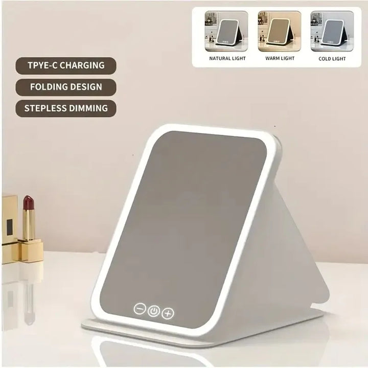 HOTU Makeup Mirror with Lights, Portable Lighted Beauty Mirror, 3 Color Lighting, Dimmable Touch Screen, Rechargeable Tabletop L