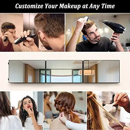 YINGHE 5 Way Mirror for Hair Cutting,Real Glass Adjustable Trifold Mirror with Light,Telescoping Hooks for Makeup and Styling