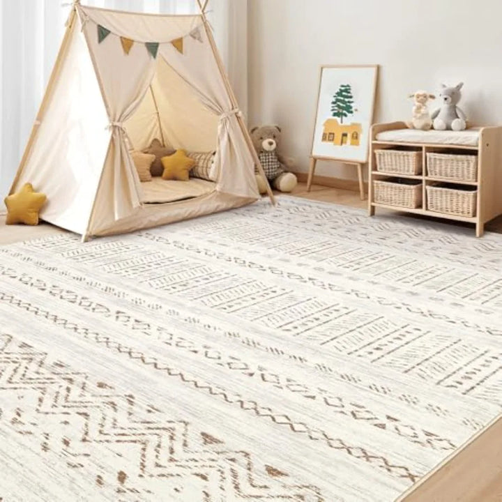 Large Living Room Area Rug 9x12: Soft Machine Washable Boho Moroccan Farmhouse Rugs for Bedroom Under Dining Table NonSlip Neut