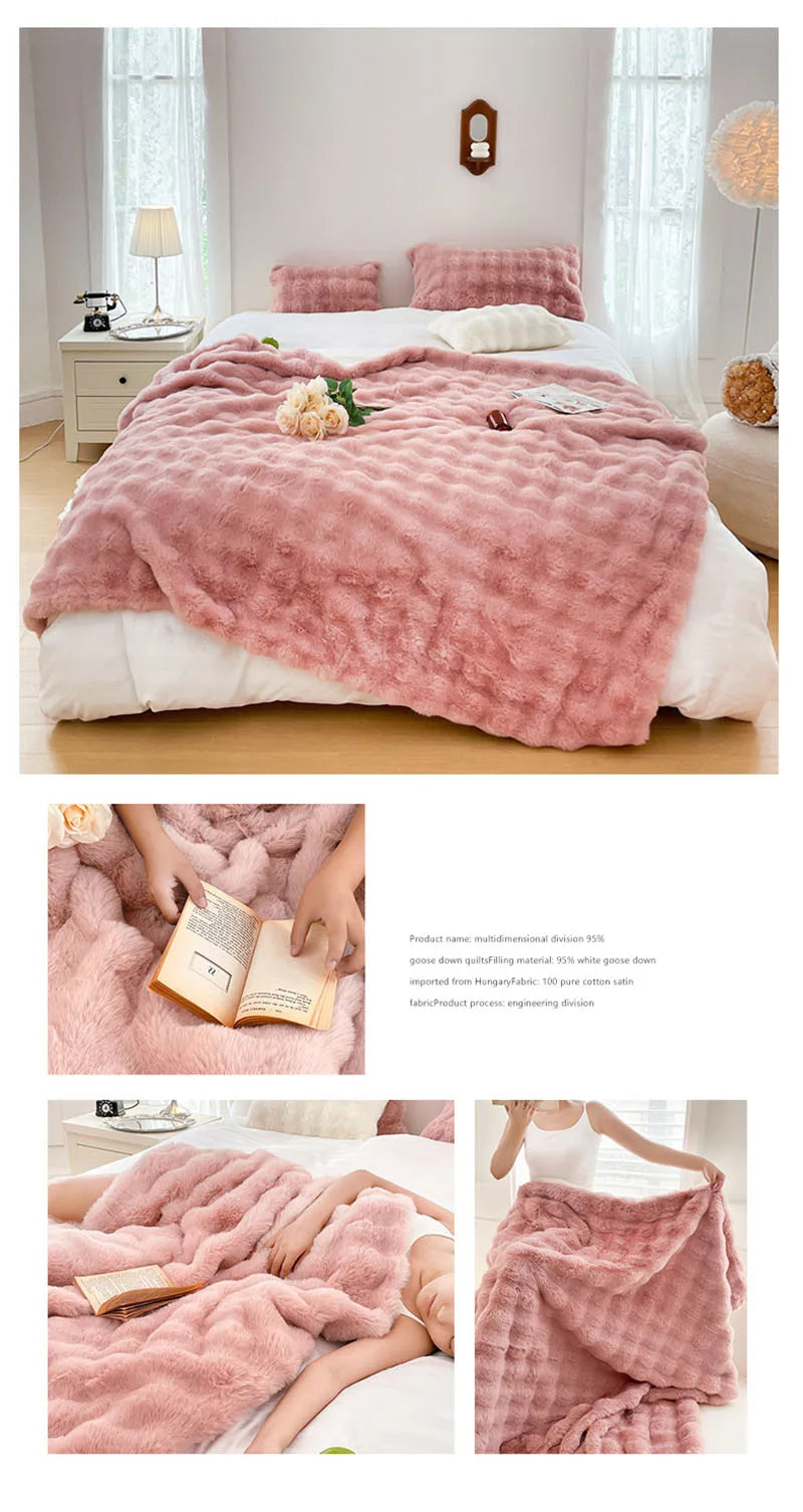 Luxury Thickened Rabbit Fur Plush Blanket High End Ultra Soft Cozy Office Nap Blanket Autumn Winter Sofa Cover for Living Room