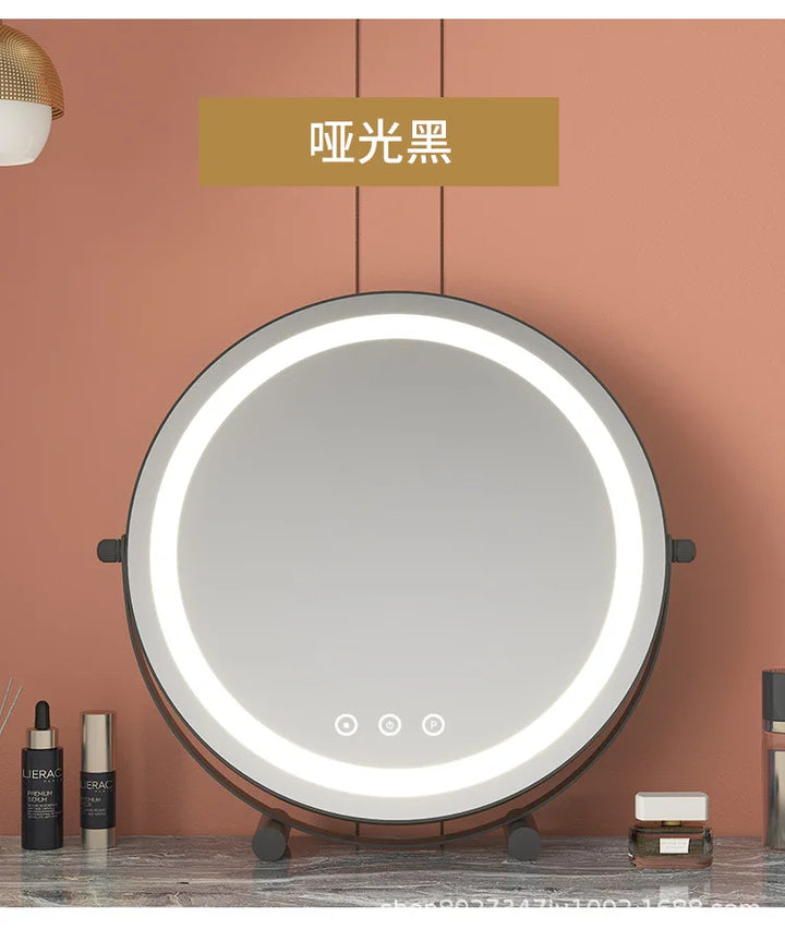 Metal Desktop Makeup Mirror  3-Level LED Lighted Vanity Mirror  Adjustable Rotating Makeup Mirror for Clear Imaging