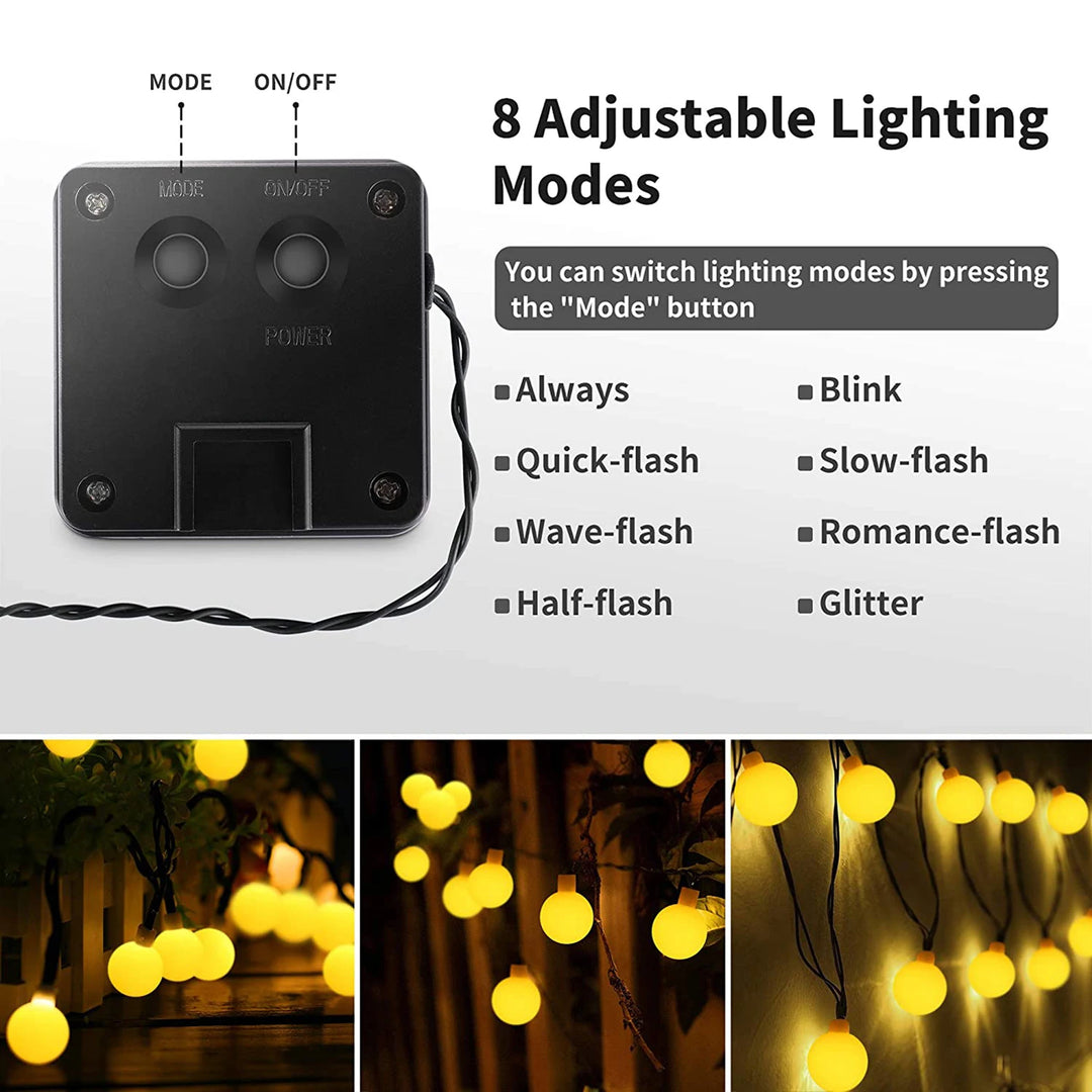 Solar Crystal Ball String Lights â€“ 4 Colors, 8 Modes Outdoor Garden & Balcony Accent | Eco-Friendly LED Decor | Trufairs