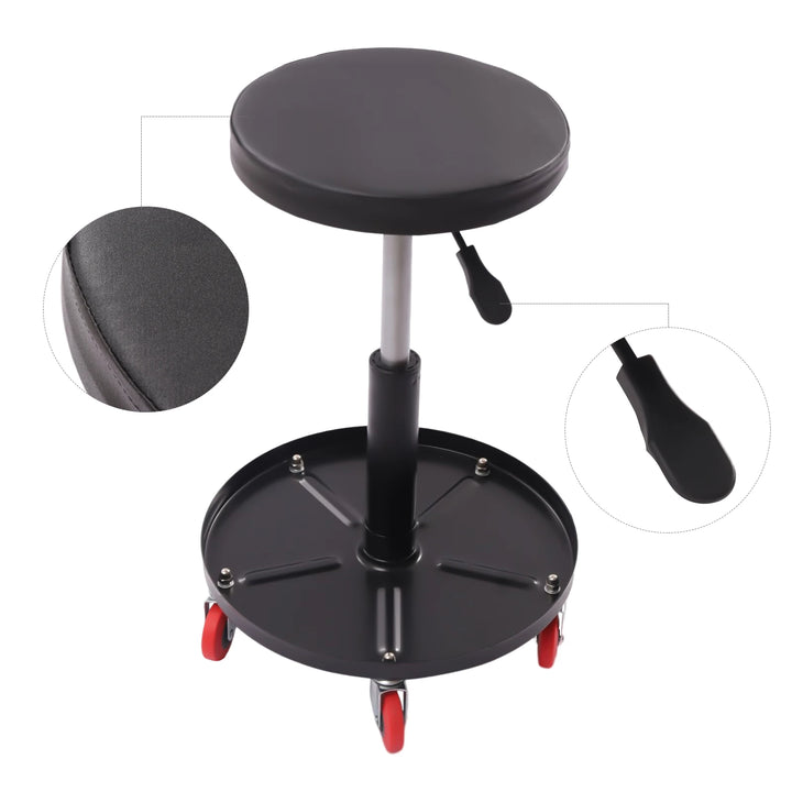 Heavy Duty Roller Seat  Adjustable Rolling Stool Chair Swivel with Tool Tray for Garage Workshop and Auto Repair Shop Black
