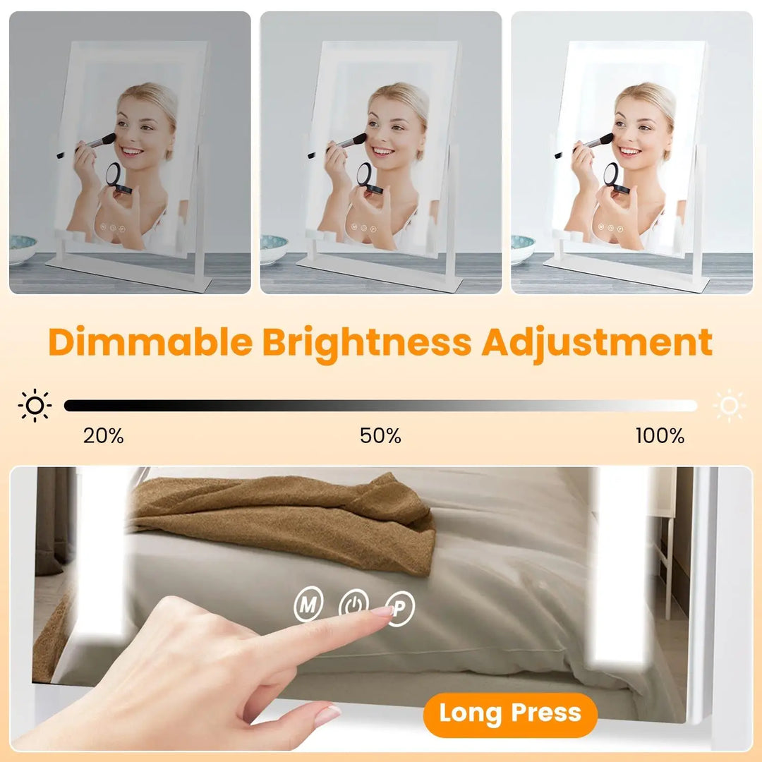 Lighted Makeup Mirror 15.74X11.81 Vanity Mirror with Lights Three Color Modes 10X Magnification Smart