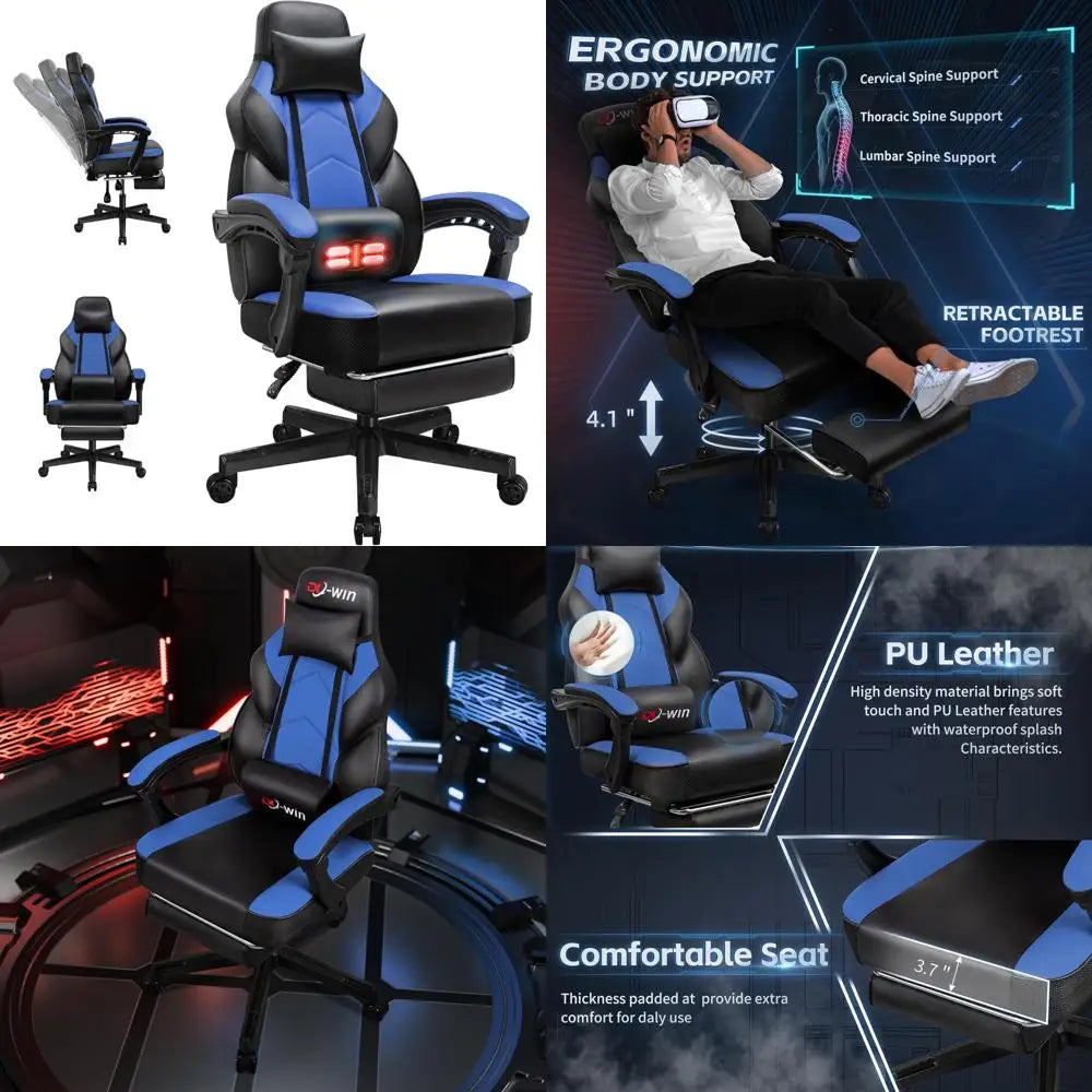 Ergonomic High-Back Gaming Chairs with Footrest and Massage Lumbar Support for Big and Tall Adults