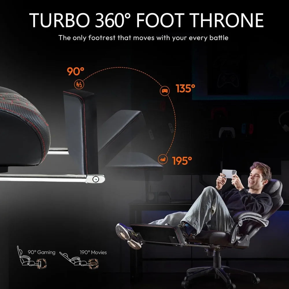 Gaming Chair for Adults with Dual-Point Massage, Ergonomic Racing Style Game Chair Footrest, High Back Computer Chair