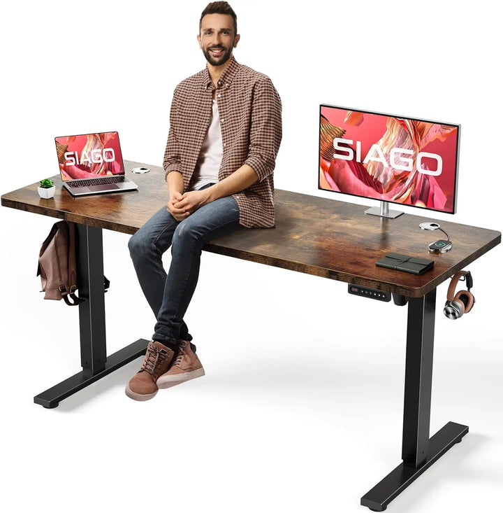Electric Standing Desk Adjustable-63 x 24 Inch Sit Stand up Desk with Cable Management - 3 Memory Preset Adjustable Height Table