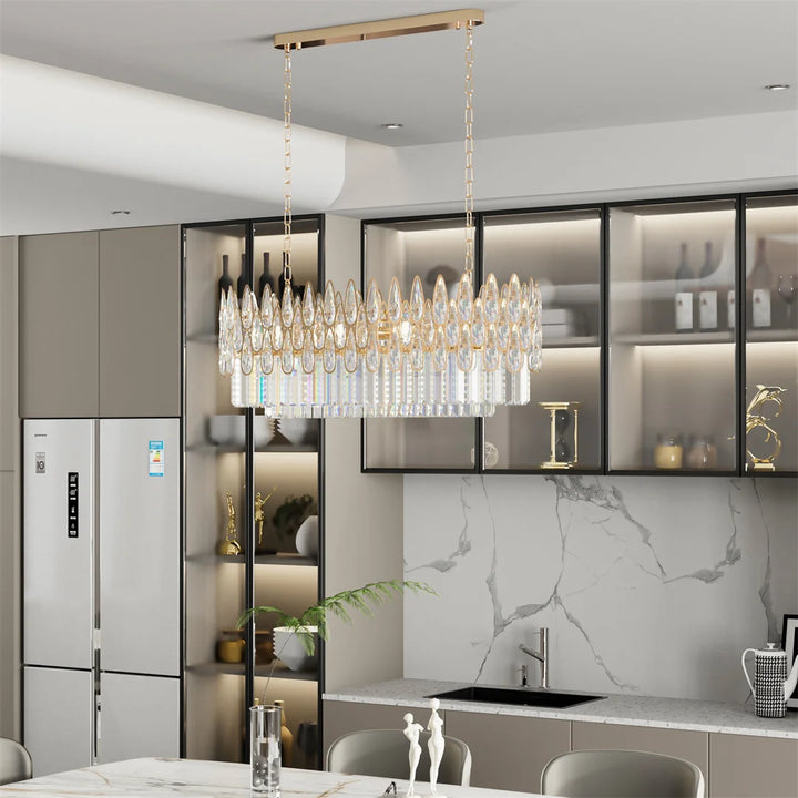 LUVODI Luxury Rectangle Crystal Chandelier Lamp Raindrop Design Pendant Ceiling Light Fixtures for Homes Hotel