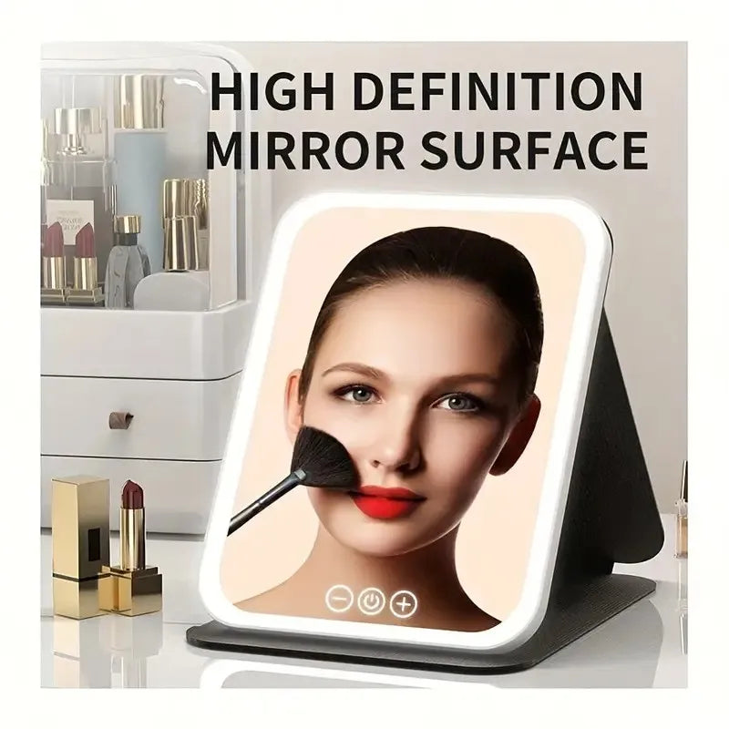 HOTU Makeup Mirror with Lights, Portable Lighted Beauty Mirror, 3 Color Lighting, Dimmable Touch Screen, Rechargeable Tabletop L