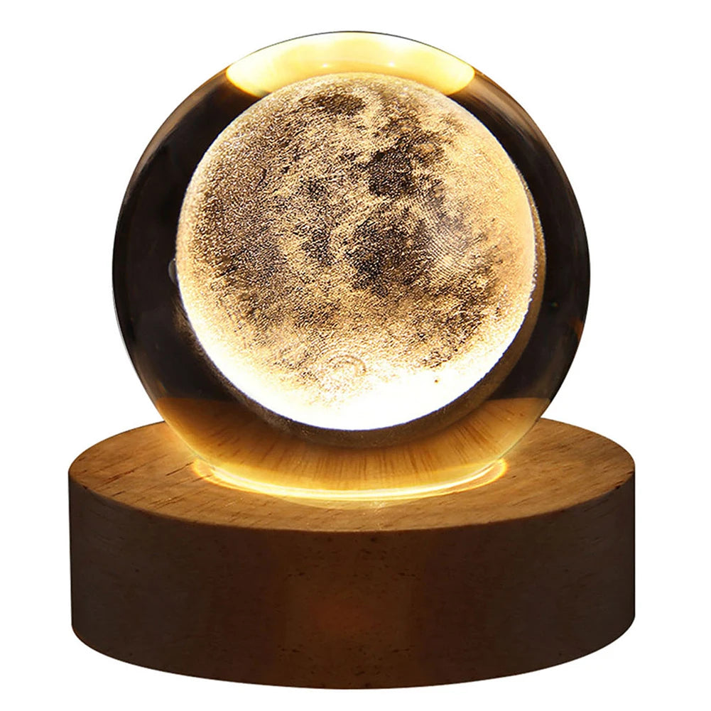 USB LED Night Light Galaxy Crystal Ball 3D Moon Planet Table Lamp Decor Bedroom Atmosphere Lamp for Birthday Kids Xmas Gifts