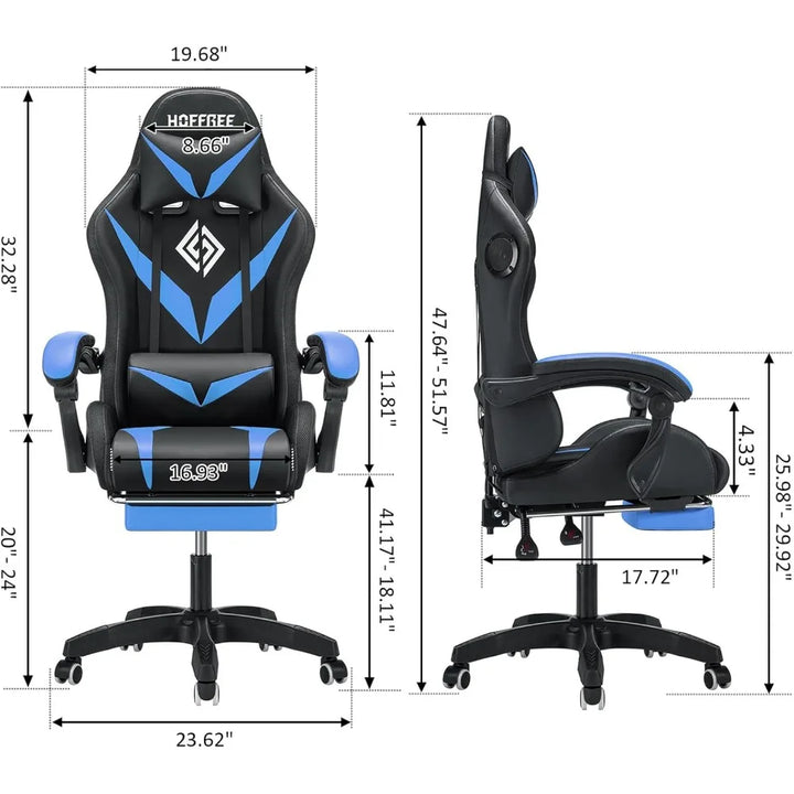 Ergonomic Gaming Chair with Massage, Bluetooth Speakers, LED Lights, and Footrest for Comfortable Video Gaming