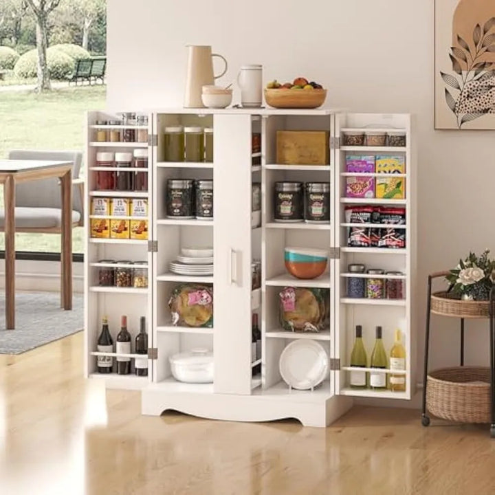 47" Kitchen Pantry Cabinet With Drawer, Storage Cabinet With Adjustable Shelves, White Buffet Cupboards Sideboard for Home Offic