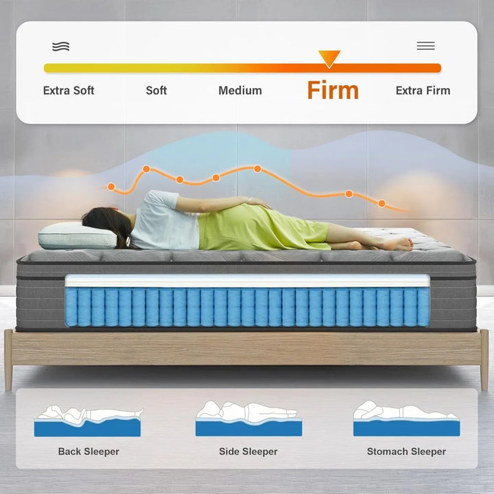 Mattress,14 Inch Queen Size Hybrid Mattress with Extra Lumbar Support for Back Pain Relief, Cool Sleep, Edge Support