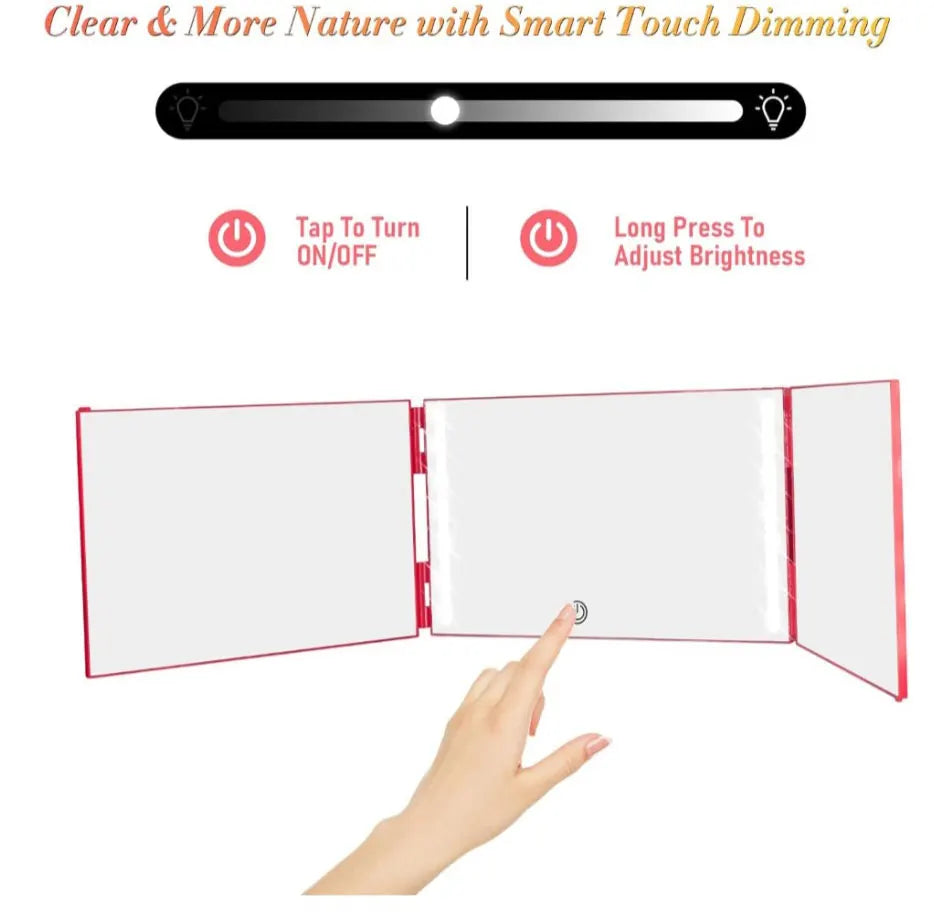 Rectangle trifold vanity mirror led lighted adjustable hair cutting  3 way salon hairstyling mirror for self hair cutting 360