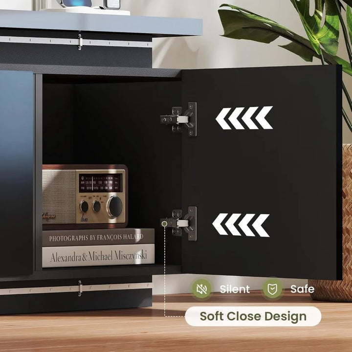 Fireplace TV-Stand for 85 inch TVs - TV-Stand with 40" Fireplace - Entertainment Center with 2 RGB LED Lights and 4 AC Power