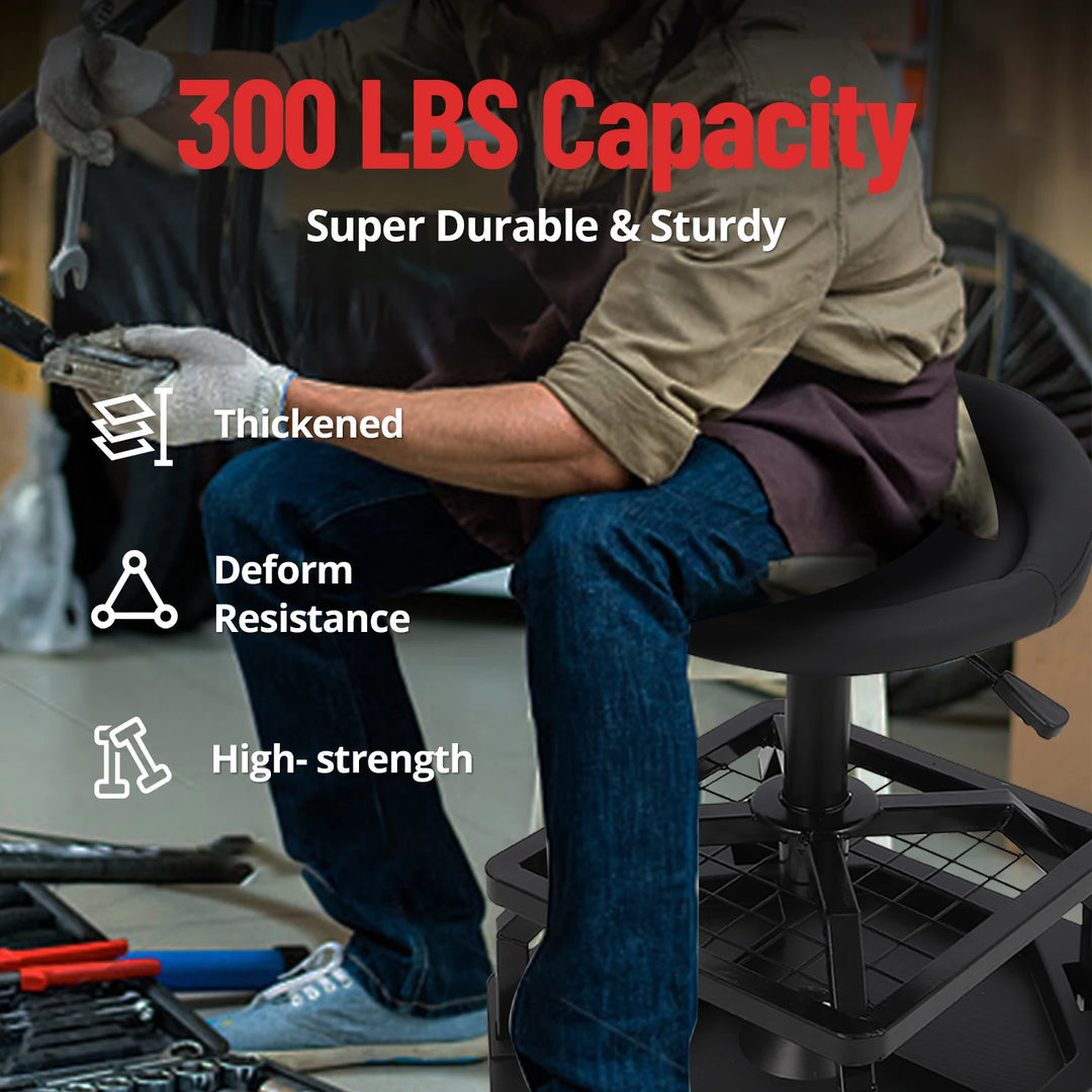 330LBS Rolling Shop Stool for Garage - Heavy-Duty Mechanic Stool, Ease to Move with 360° Universal Casters, Engineering Design