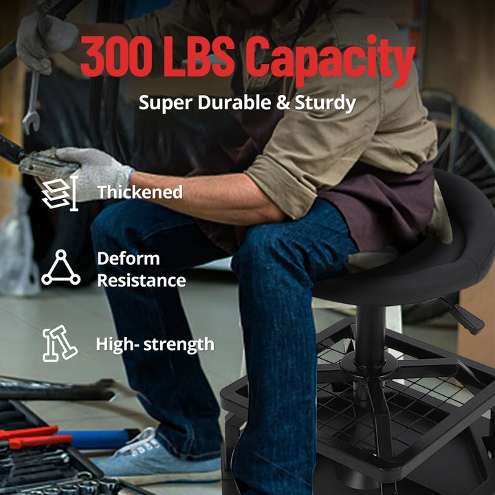330LBS Rolling Shop Stool for Garage - Heavy-Duty Mechanic Stool, Ease to Move with 360° Universal Casters, Engineering Design