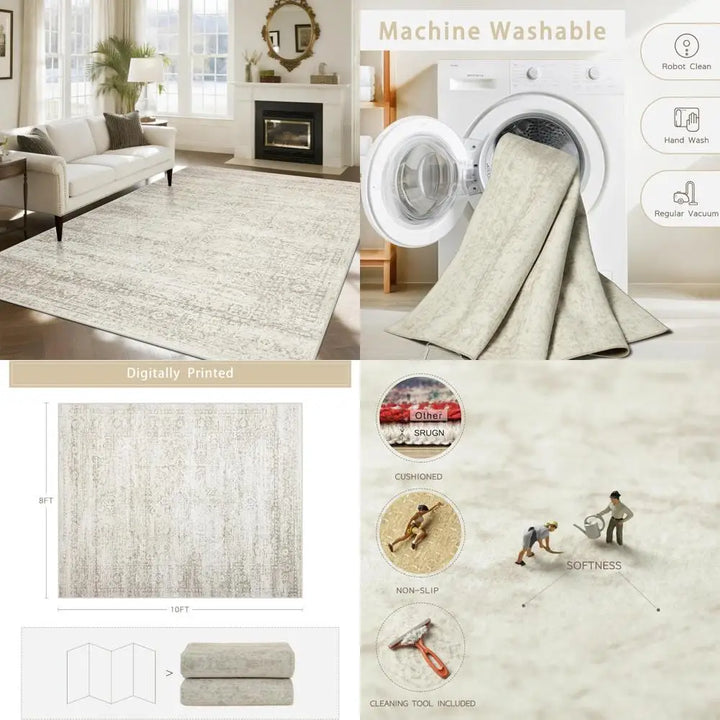 Soft Faux Wool 8x10 Area Rugs for Living and Dining Rooms, Ideal for Bedrooms, Large Size Carpets with Non-Slip Backing