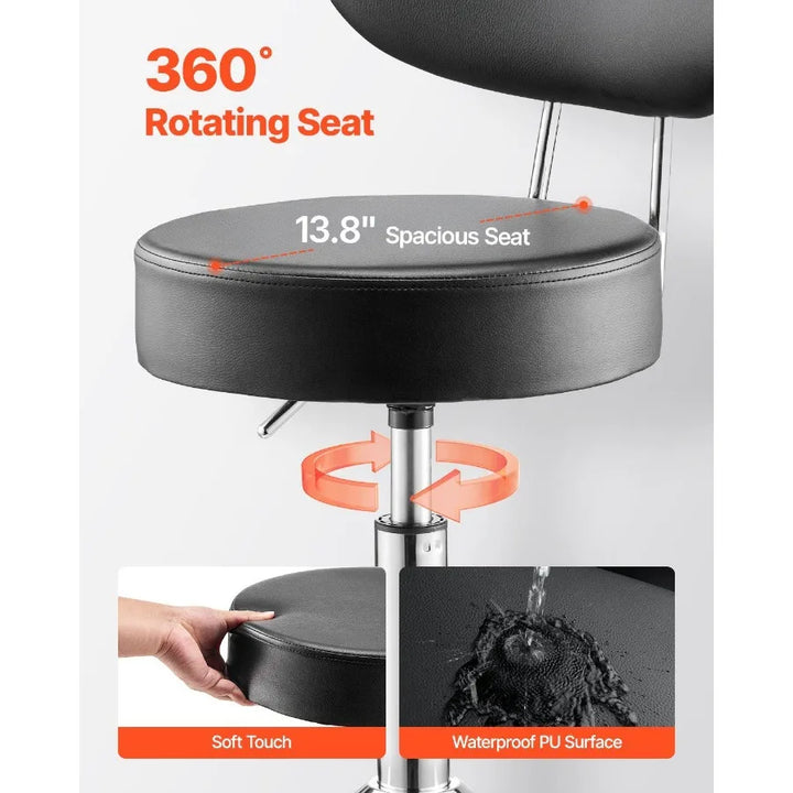 Shop Stool Adjustable Garage Seat 300 lbs Load with Backrest Wheels