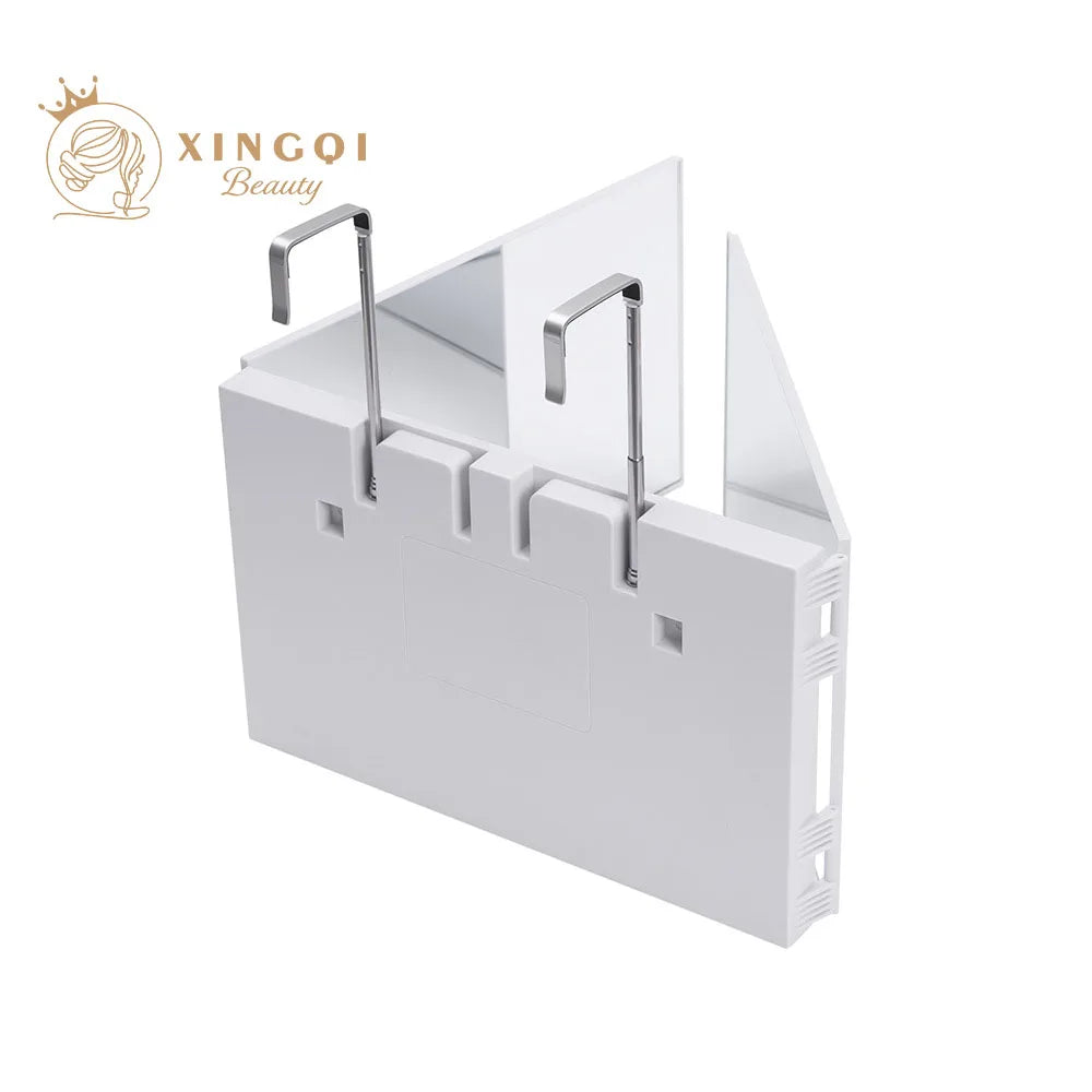 Rectangle trifold vanity mirror led lighted adjustable hair cutting  3 way salon hairstyling mirror for self hair cutting 360