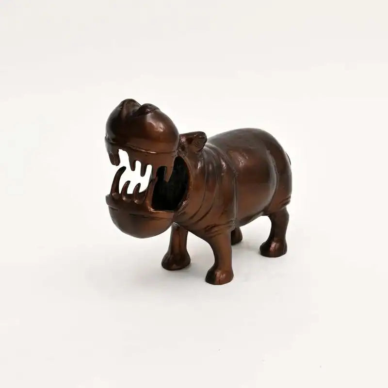 Decorative Happy Hippo Aluminum Figurine with Copper Antique Finish, 14x7x11.5  Unique Animal Sculpture