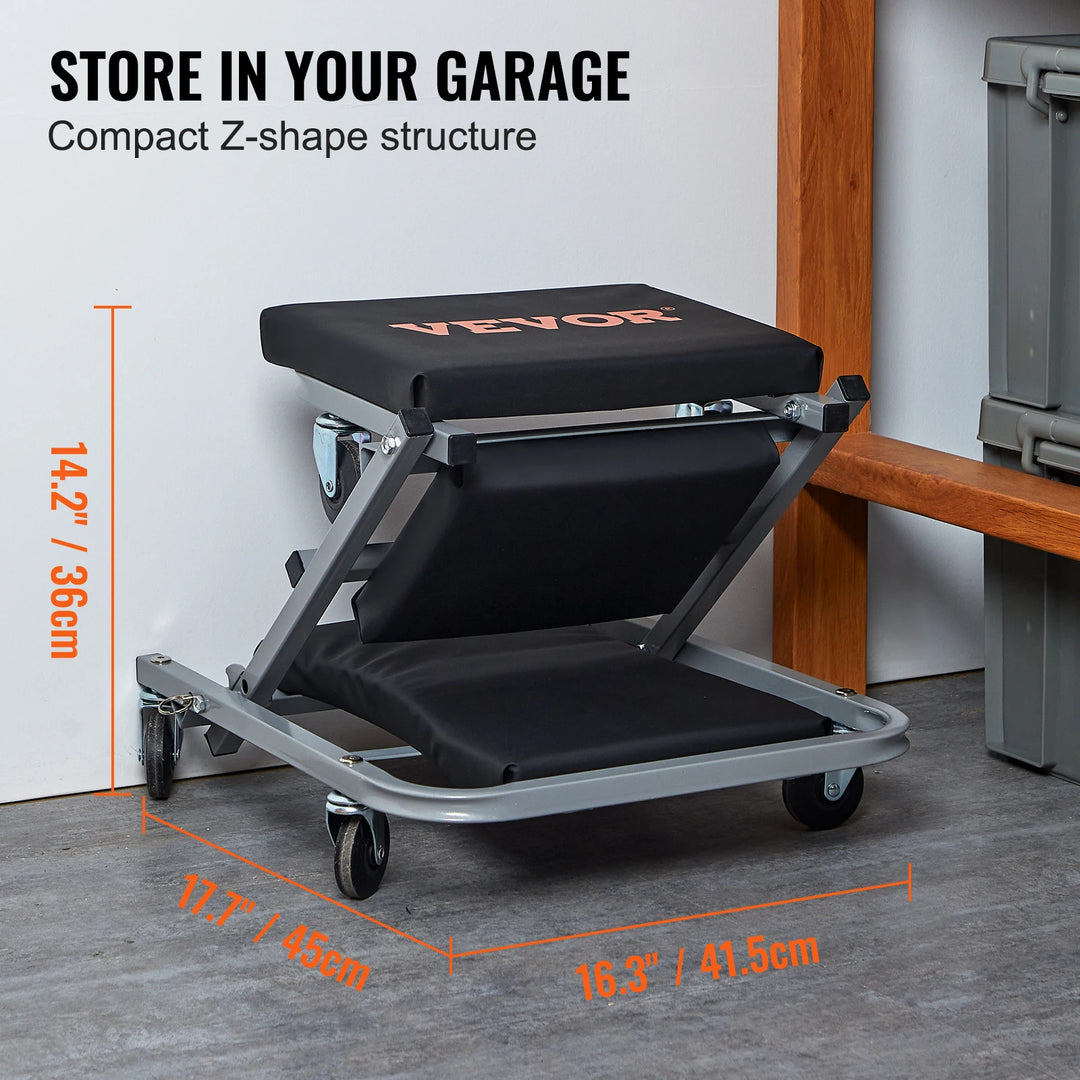 SucceBuy Z-Creeper Seat 2 in 1 Rolling Folding Car Creeper/Stool Low Profile  with 6 pcs Wheels for Garage Shop Auto Repair