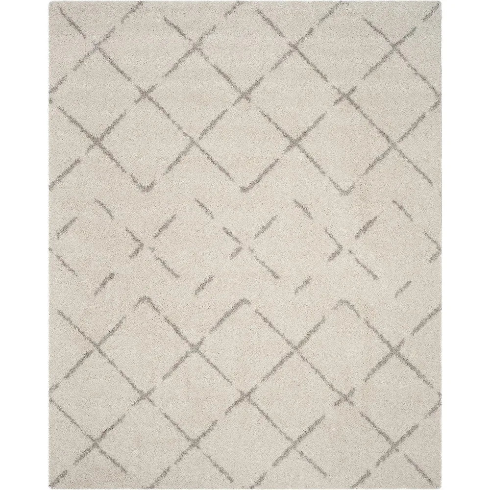 Arizona Shag Collection Area Rug - 9' x 12', Ivory & Beige, Moroccan Diamond Design, Non-Shedding & Easy Care, 1.6-inch Thick I