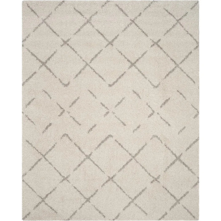 Arizona Shag Collection Area Rug - 9' x 12', Ivory & Beige, Moroccan Diamond Design, Non-Shedding & Easy Care, 1.6-inch Thick I