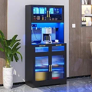 Tall Arched Display Cabinet with Lights, 71" Bookcase with Adjustable Shelves, Modern Storage Organizers with Glass Door, Kitch