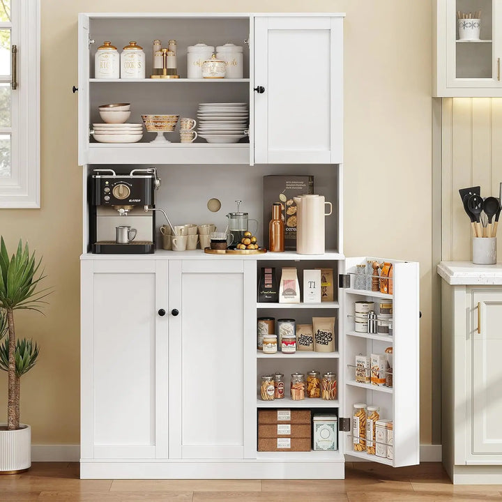 71" Tall Kitchen Pantry Storage Cabinet with Microwave Stand & Door Shelf, Freestanding Kitchen Hutch with 6 Doors and Adjustabl