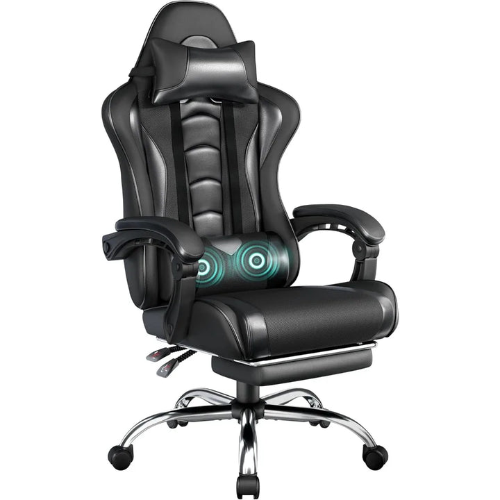 Gaming Chair, Video Game Chair with Massage Lumbar Support and Footrest Height Adjustable Ergonomic Computer Chair with Swivel