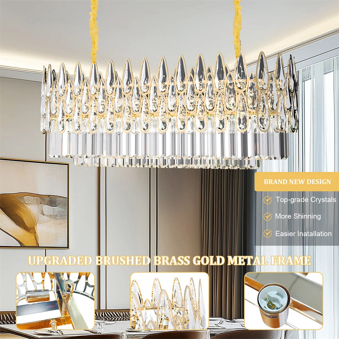 LUVODI Luxury Rectangle Crystal Chandelier Lamp Raindrop Design Pendant Ceiling Light Fixtures for Homes Hotel