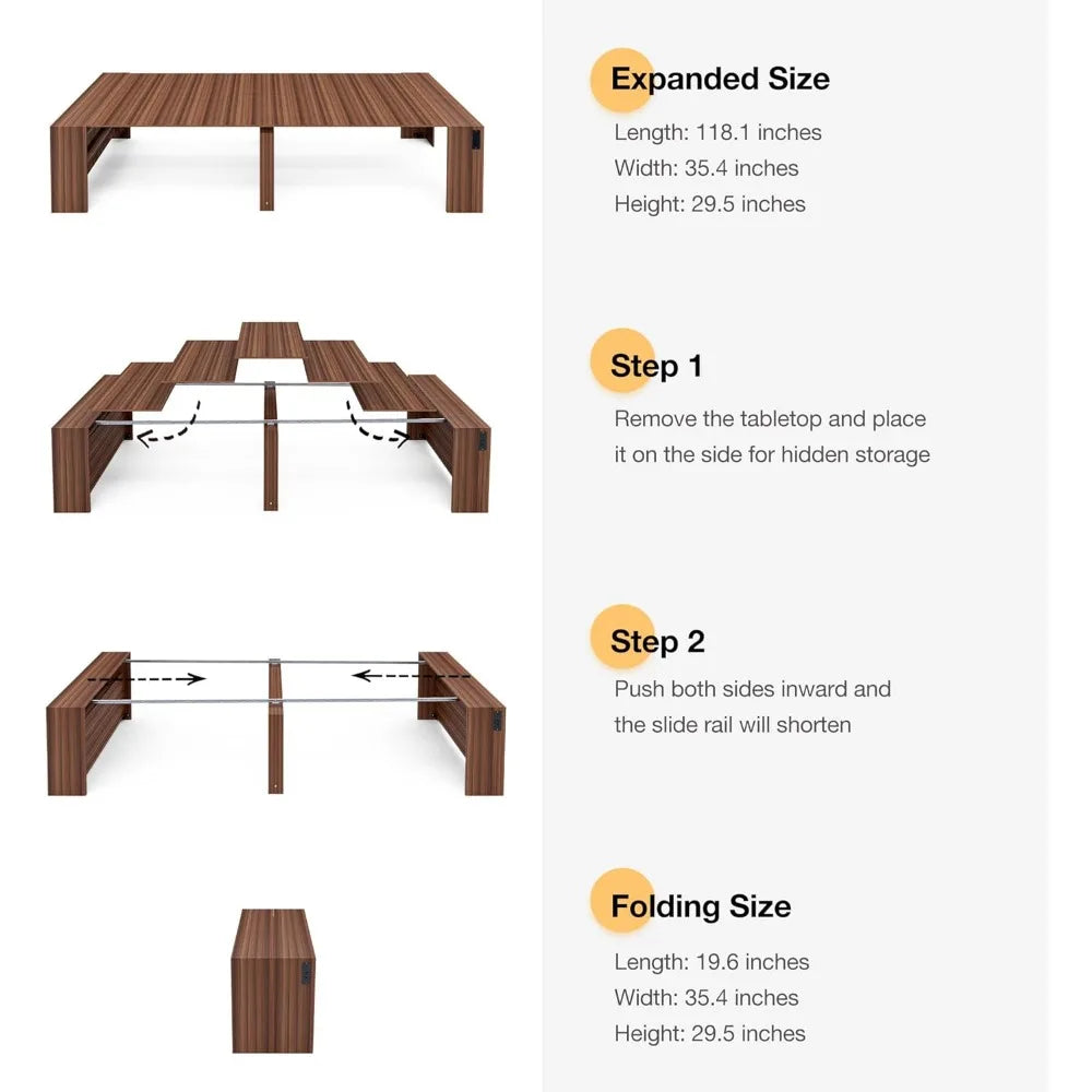 expandable dining table seats 2-12, space-saving design with storage for gatherings and events