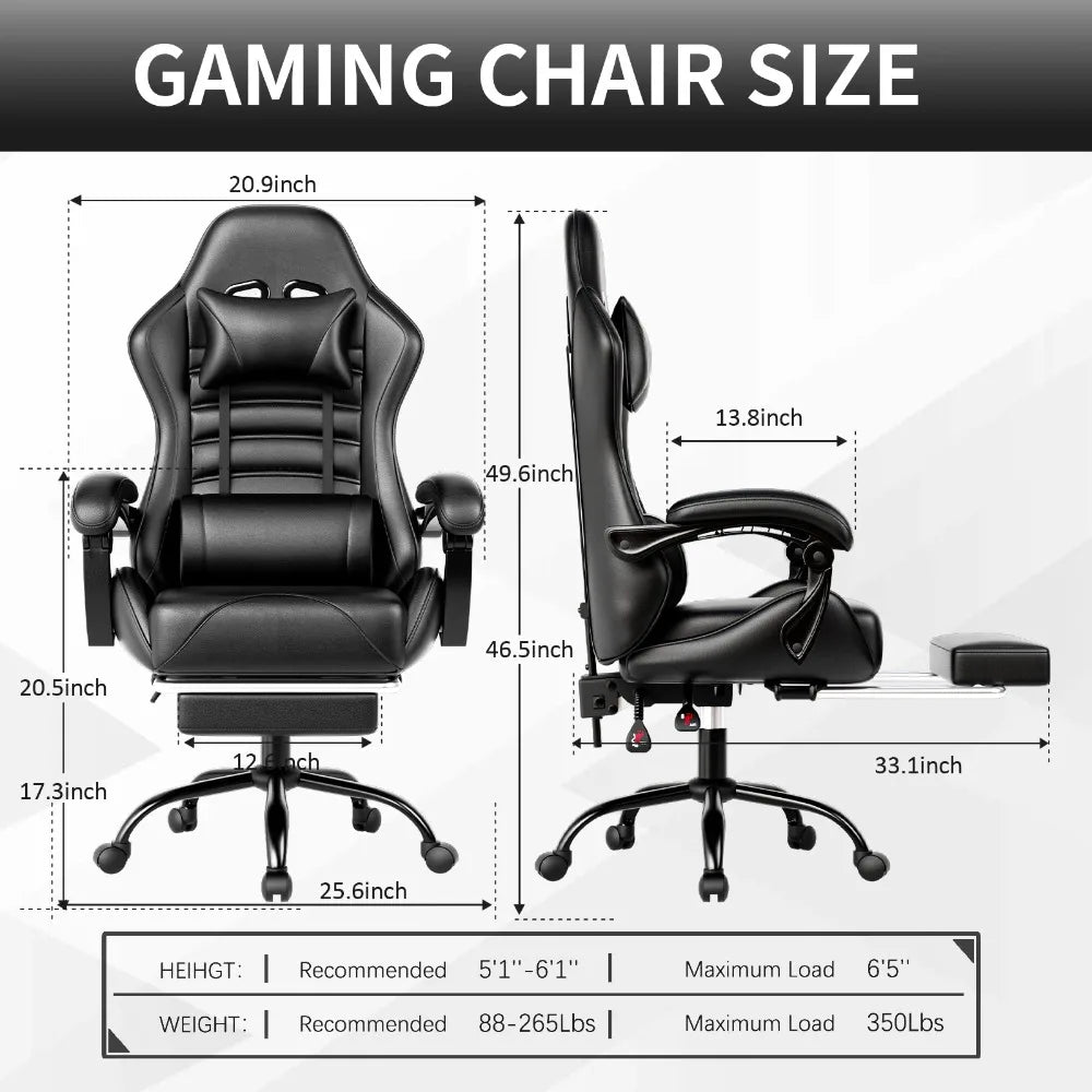 Ergonomic Gaming Chair with Footrest, Racing Style Video Game Chair for Adults, Reclining Gamer Office Chair
