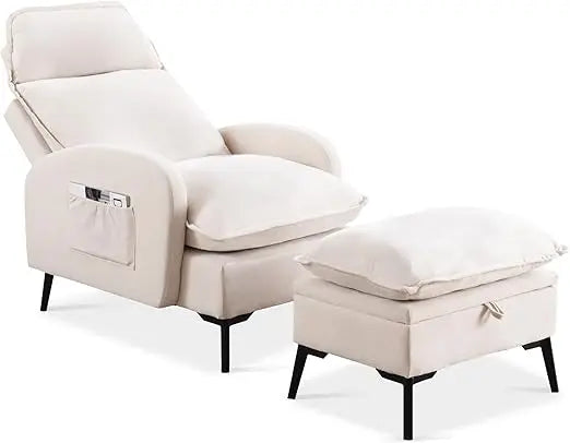 Accent Chair with Ottoman, Comfy Reading Chair and Ottoman Set, Modern Velvet Lounge Armchair with Storage and Adjustable Backre