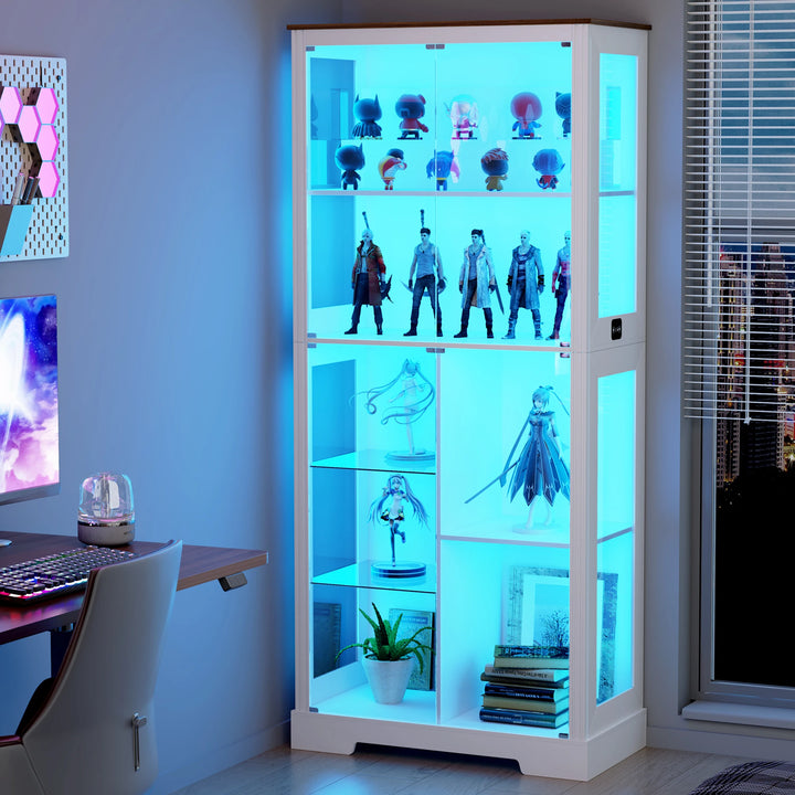 71” Display Cabinet with Glass Doors, Modern Curio Cabinet with 3 Color Lights, 7-Tiers Glass Display Cases for Collectibles,