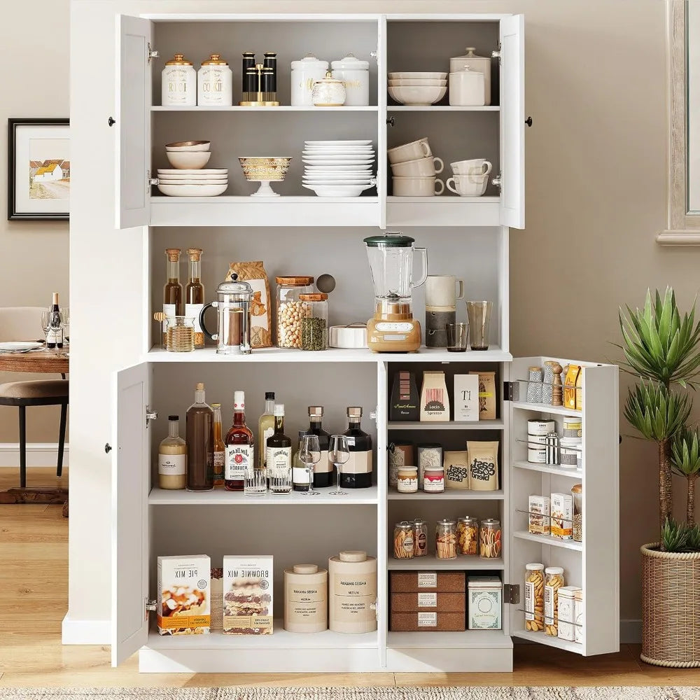71" Tall Kitchen Pantry Storage Cabinet with Microwave Stand & Door Shelf, Freestanding Kitchen Hutch with 6 Doors and Adjustabl