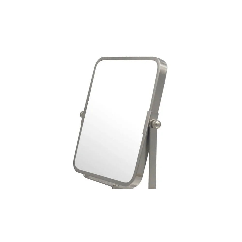 Freestanding Two Sided Makeup Shaving Mirror 1X 5X Dual Magnification Polished Metal Clear Distortion Free Perfect Precision