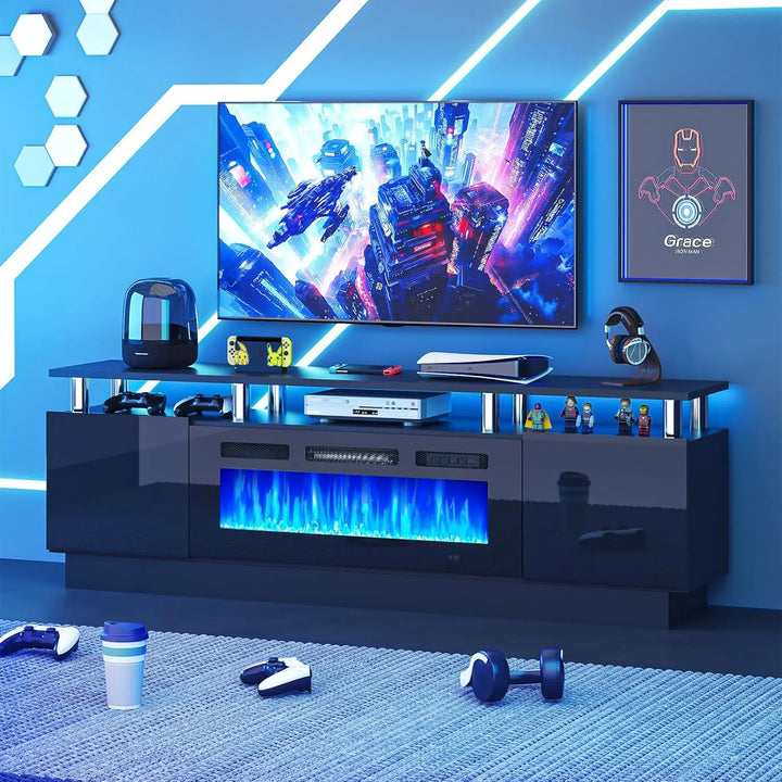 " Fireplace TV Stand, Modern Entertainment Center & 36 Inch Electric Fireplace with Remote Control, LED Light