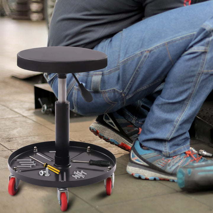 136.08kg Workshop Stool Workshop Rolling Pneumatic Creeper Shop Roller Seat Adjustable with 5 Wheels for Garage Auto Repair